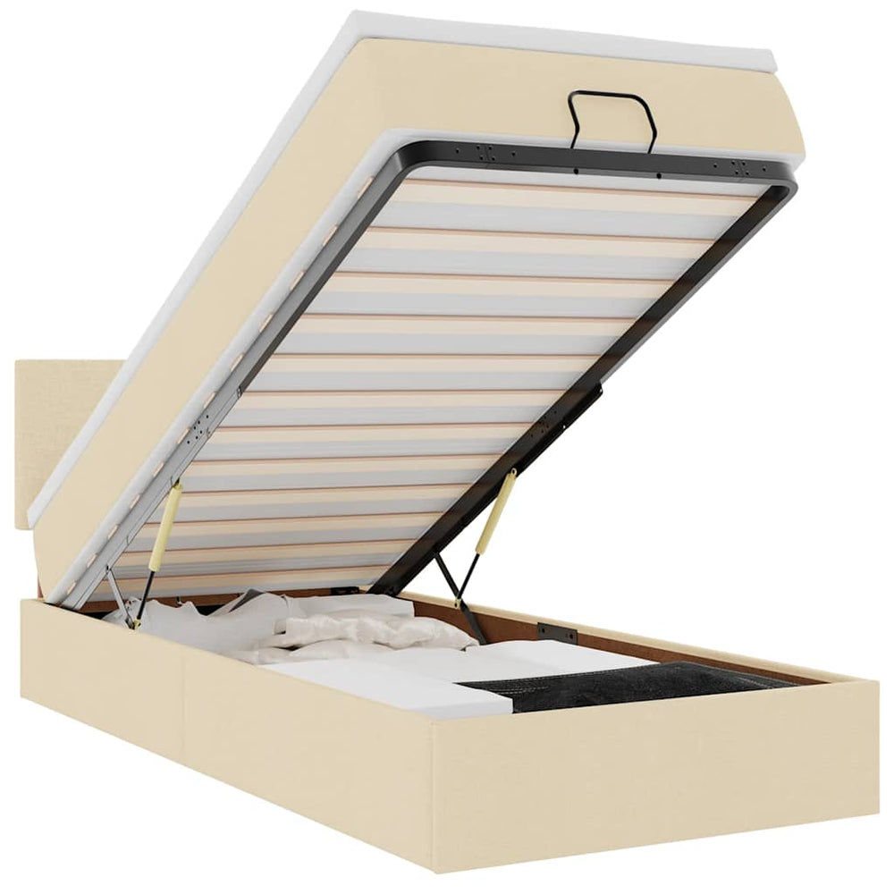 vidaXL Lit ottoman avec matelas et LED Crème 100x200 cm Tissu