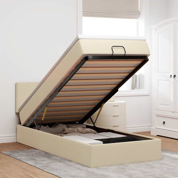 Ottoman Bett mit Matratze & LEDs Creme 100x200 cm