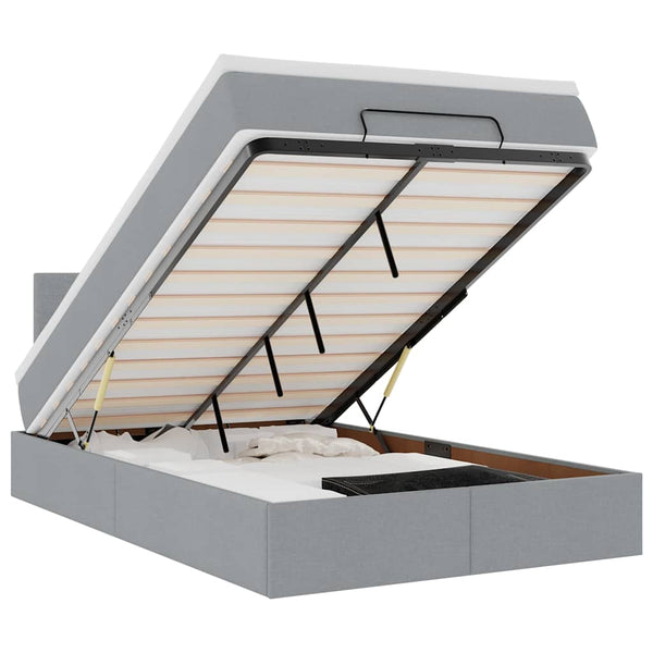 Ottoman Bett mit Matratze & LEDs Hellgrau 120x190 cm