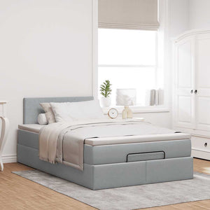 Ottoman Bett mit Matratze & LEDs Hellgrau 120x190 cm