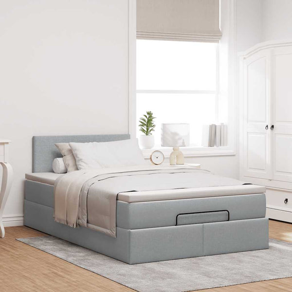 Ottoman Bett mit Matratze & LEDs Hellgrau 120x190 cm