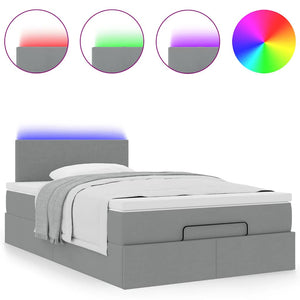Ottoman Bett mit Matratze & LEDs Hellgrau 120x190 cm