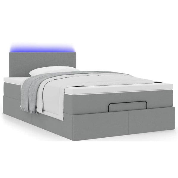 Ottoman Bett mit Matratze & LEDs Hellgrau 120x190 cm