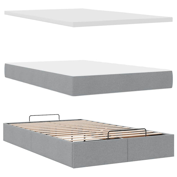 Ottoman Bett mit Matratze & LEDs Hellgrau 120x190 cm
