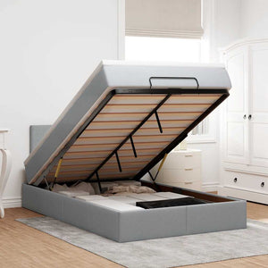 Ottoman Bett mit Matratze & LEDs Hellgrau 120x190 cm