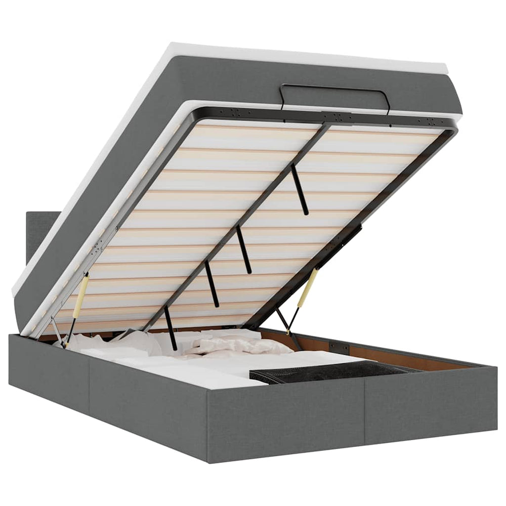 Ottomane Bett mit Matratze & LEDs Dunkelgrau 120x190 cm