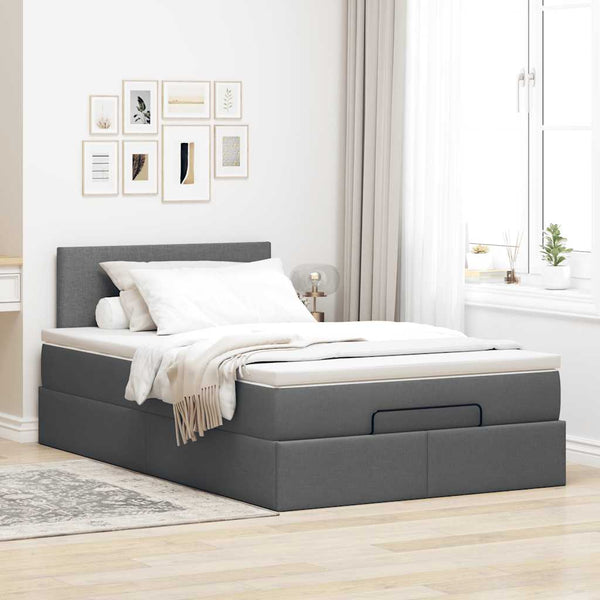 Ottomane Bett mit Matratze & LEDs Dunkelgrau 120x190 cm