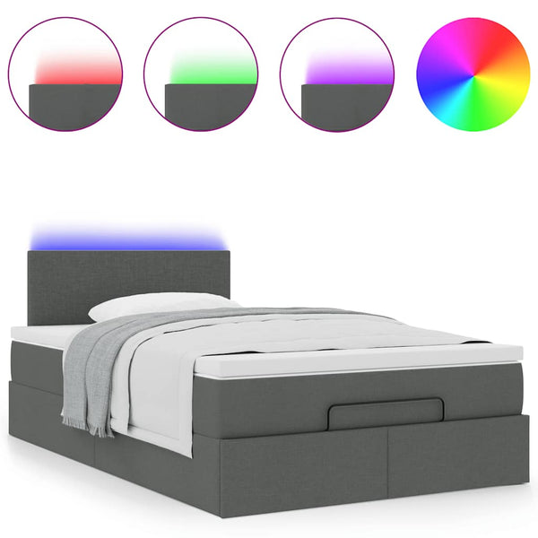 Ottomane Bett mit Matratze & LEDs Dunkelgrau 120x190 cm