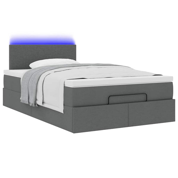 Ottomane Bett mit Matratze & LEDs Dunkelgrau 120x190 cm