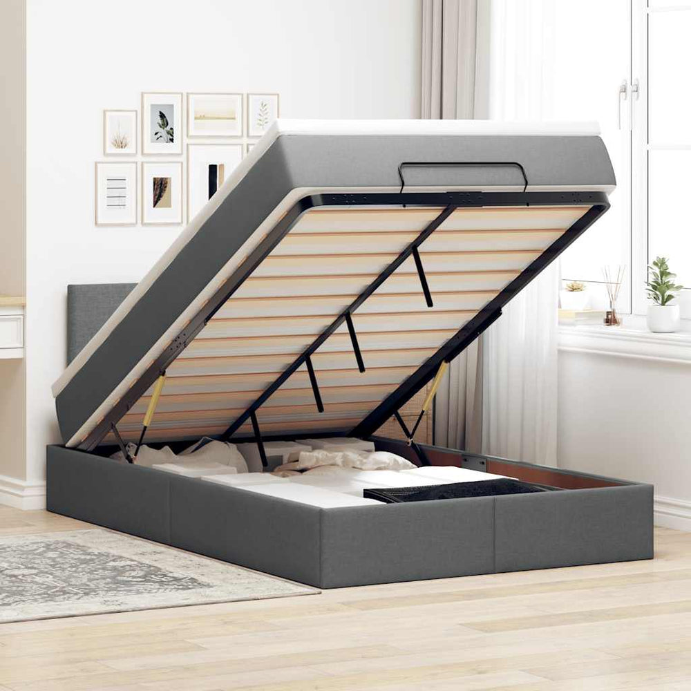 Ottomane Bett mit Matratze & LEDs Dunkelgrau 120x190 cm