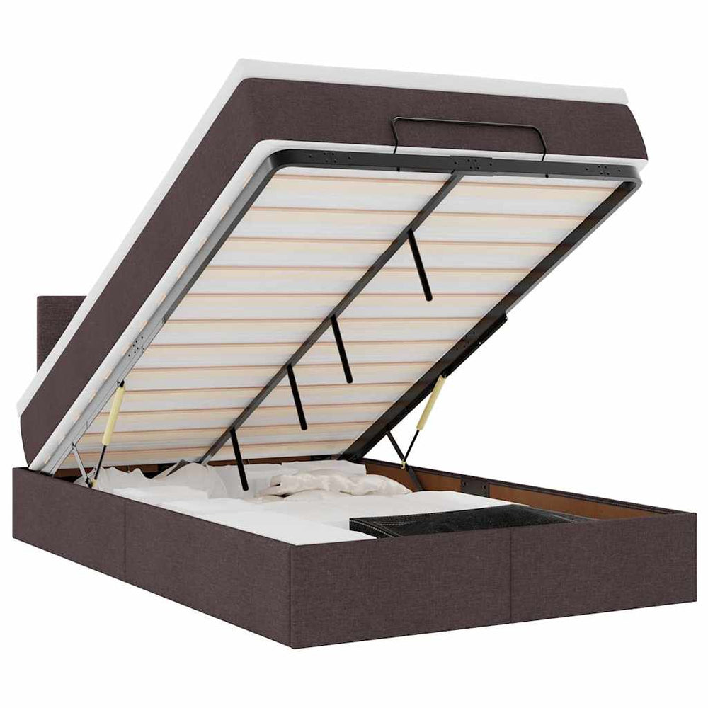 vidaXL Lit ottoman avec matelas et LED Marron foncé 120x190 cm Tissu