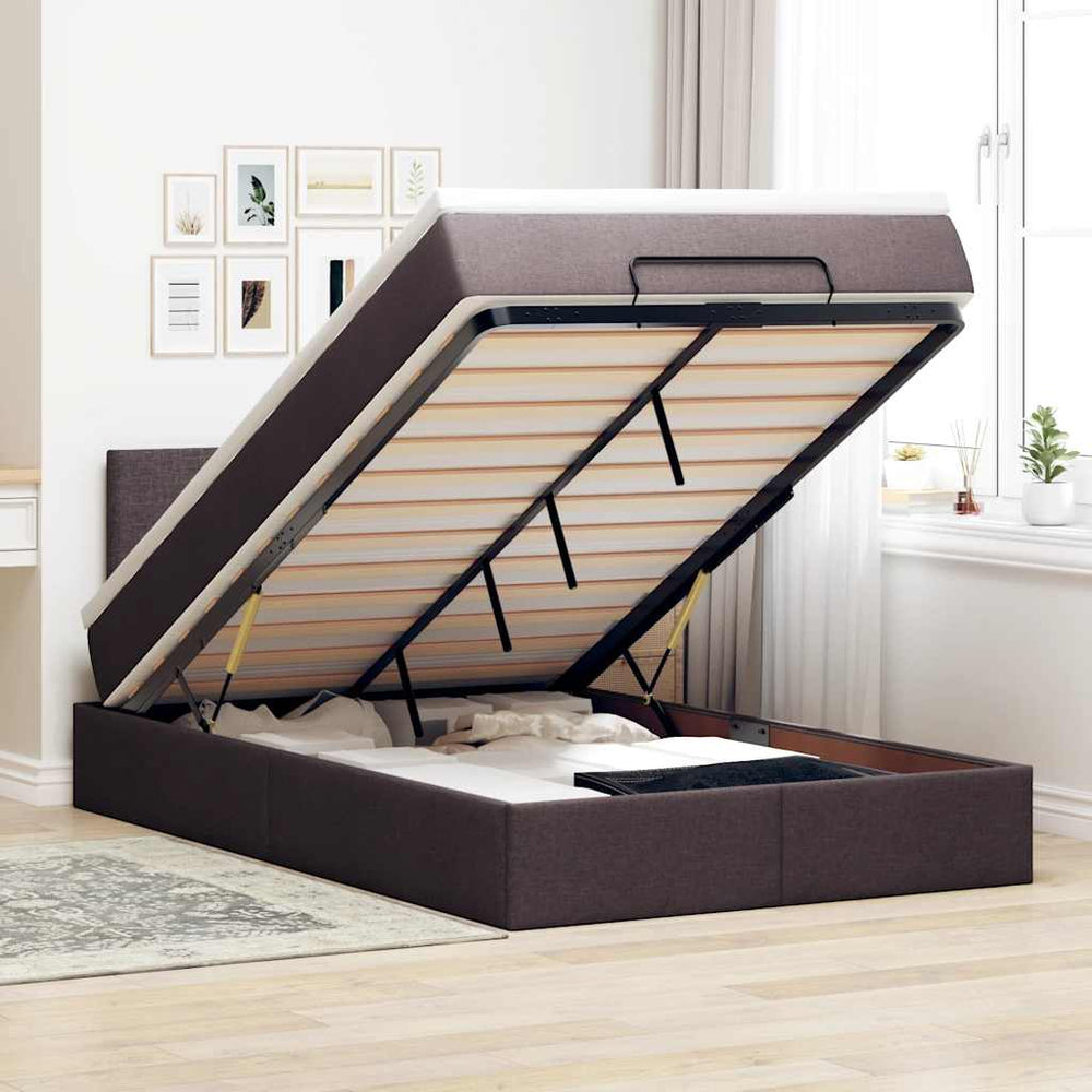 vidaXL Lit ottoman avec matelas et LED Marron foncé 120x190 cm Tissu