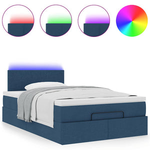 Ottomane Bett mit Matratze & LEDs 120x190 cm Blau