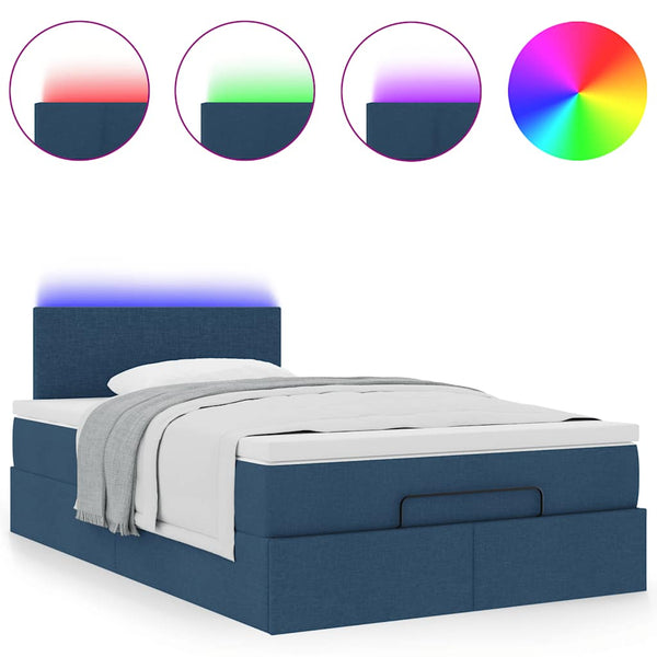 Ottomane Bett mit Matratze & LEDs 120x190 cm Blau