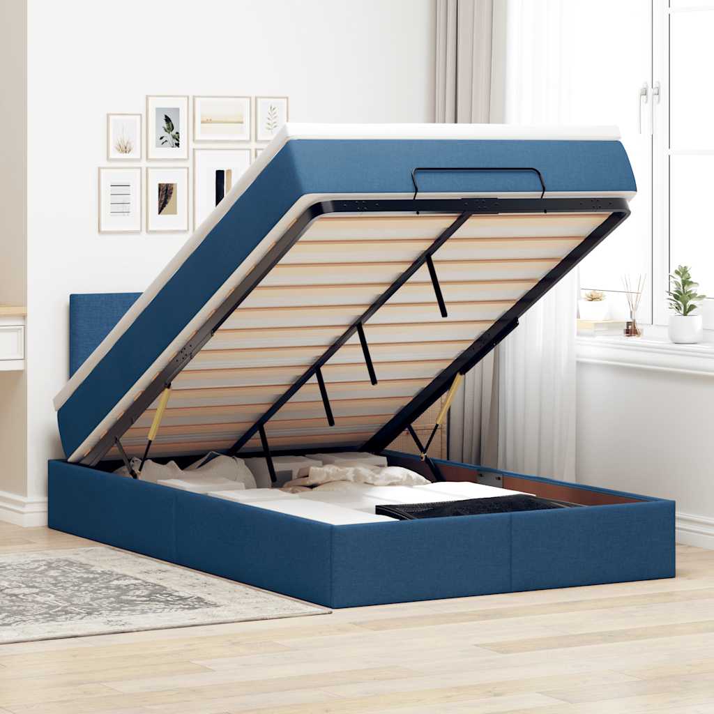 Ottomane Bett mit Matratze & LEDs 120x190 cm Blau