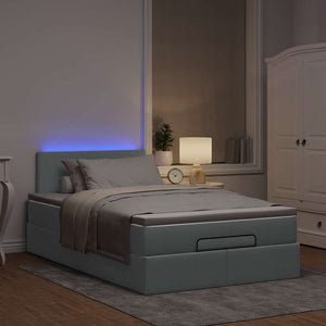 Ottoman Bett mit Matratze & LEDs Hellgrau 120x200 cm