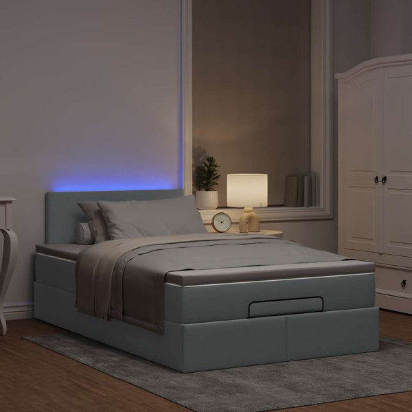 Ottoman Bett mit Matratze & LEDs Hellgrau 120x200 cm