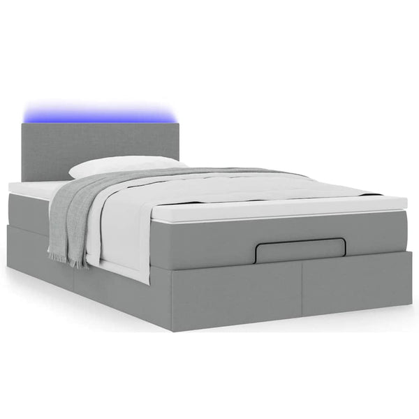 Ottoman Bett mit Matratze & LEDs Hellgrau 120x200 cm