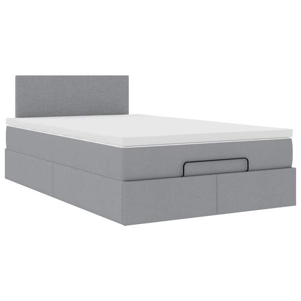Ottoman Bett mit Matratze & LEDs Hellgrau 120x200 cm