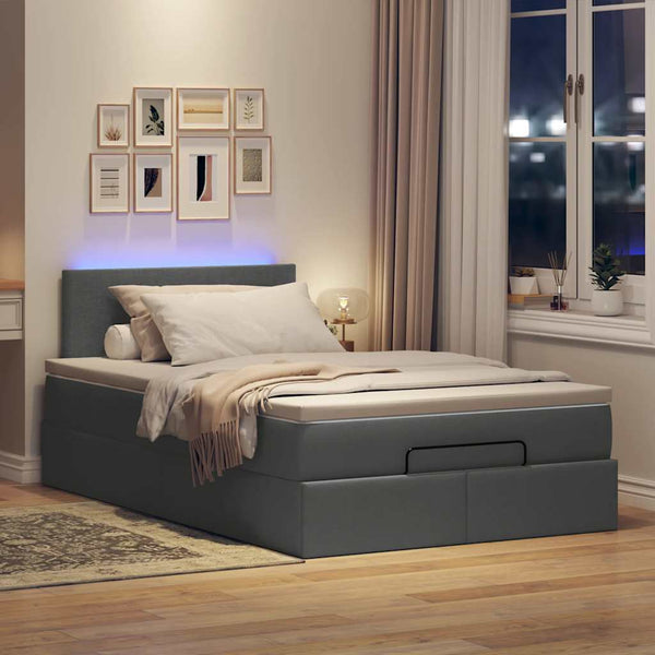 Ottomane Bett mit Matratze & LEDs Dunkelgrau 120x200 cm