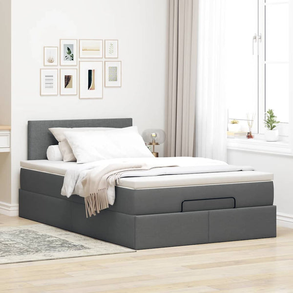 Ottomane Bett mit Matratze & LEDs Dunkelgrau 120x200 cm