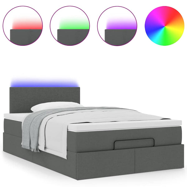 Ottomane Bett mit Matratze & LEDs Dunkelgrau 120x200 cm