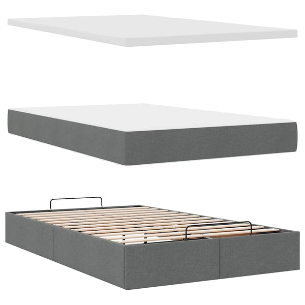 Ottomane Bett mit Matratze & LEDs Dunkelgrau 120x200 cm