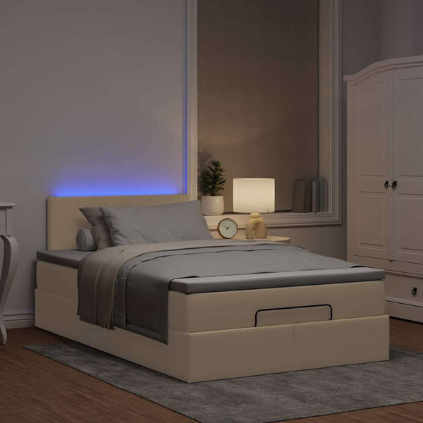 Ottoman Bett mit Matratze & LEDs Creme 120x200