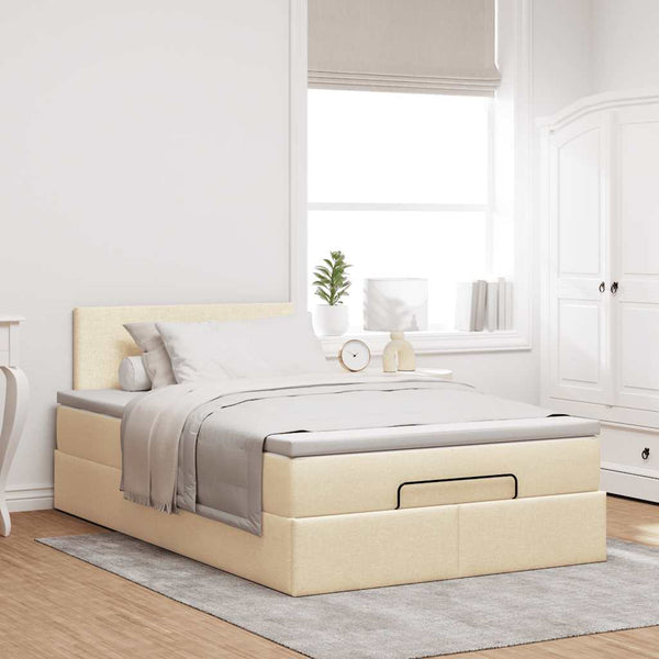 Ottoman Bett mit Matratze & LEDs Creme 120x200