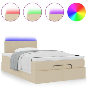 Ottoman Bett mit Matratze & LEDs Creme 120x200