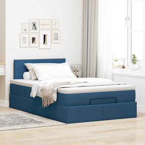 Ottomane Bett mit Matratze & LEDs Blau 120x200 cm