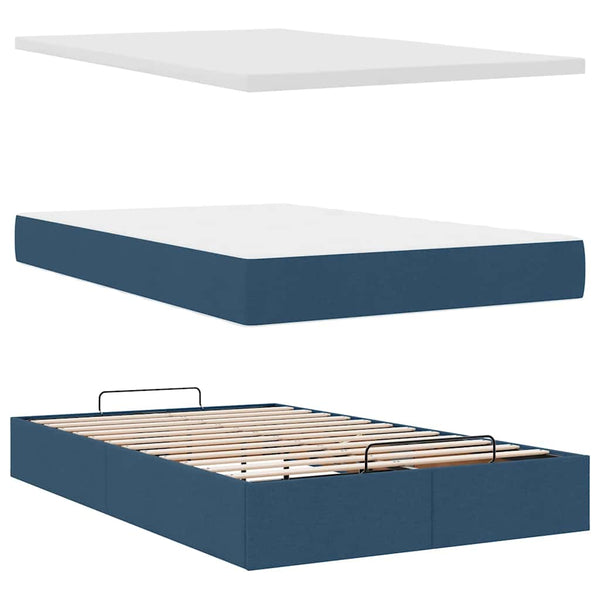 Ottomane Bett mit Matratze & LEDs Blau 120x200 cm