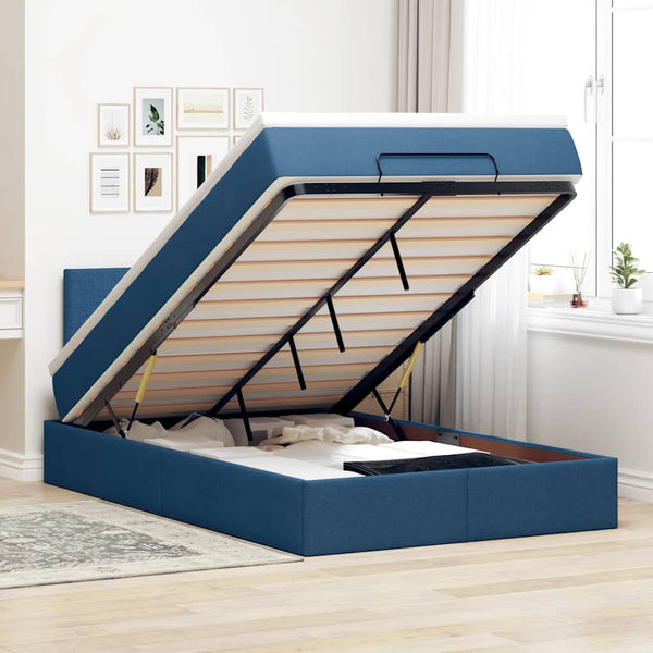 Ottomane Bett mit Matratze & LEDs Blau 120x200 cm