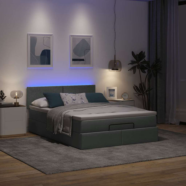 Ottomane Bett mit Matratze & LEDs Dunkelgrau 140x190 cm