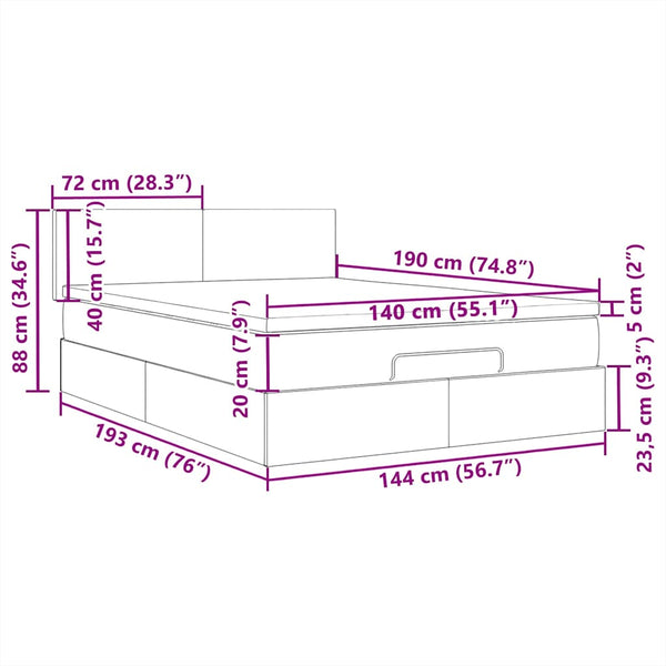 Ottomane Bett mit Matratze & LEDs Dunkelgrau 140x190 cm