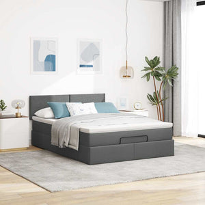 Ottomane Bett mit Matratze & LEDs Dunkelgrau 140x190 cm