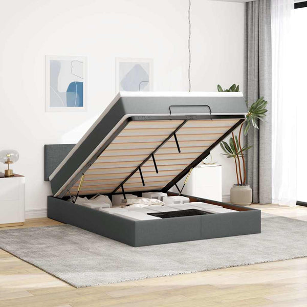 Ottomane Bett mit Matratze & LEDs Dunkelgrau 140x190 cm