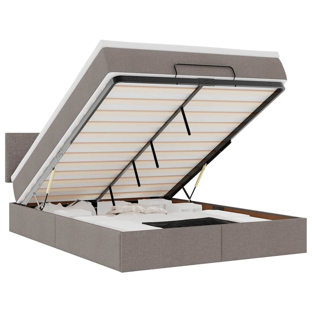 vidaXL Lit ottoman avec matelas et LED Taupe 140x190 cm Tissu