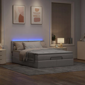 Ottoman Bett mit Matratze & LEDs Taupe 140x190 cm
