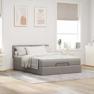 Ottoman Bett mit Matratze & LEDs Taupe 140x190 cm