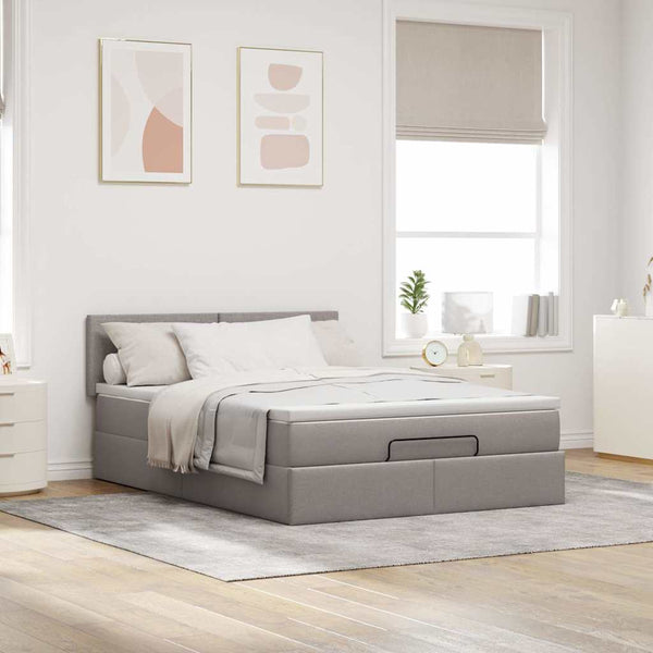 Ottoman Bett mit Matratze & LEDs Taupe 140x190 cm