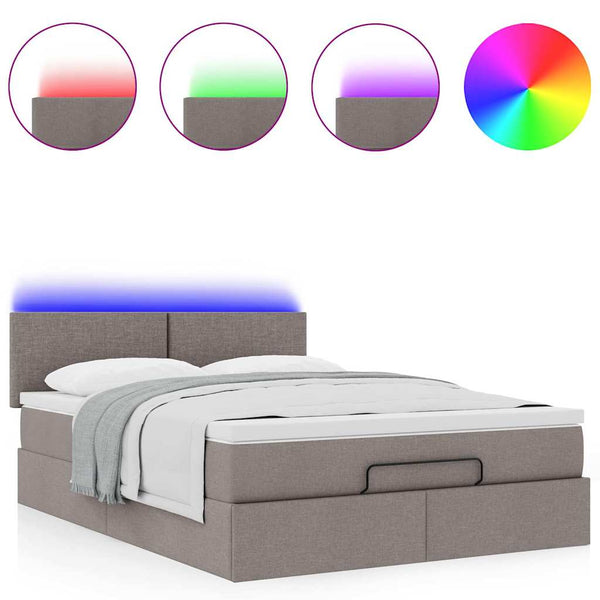 Ottoman Bett mit Matratze & LEDs Taupe 140x190 cm