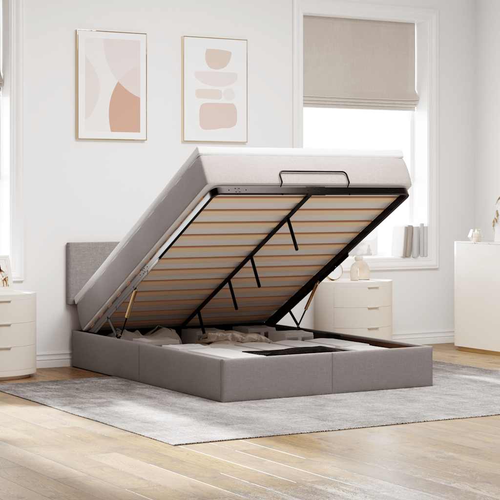 Ottoman Bett mit Matratze & LEDs Taupe 140x190 cm