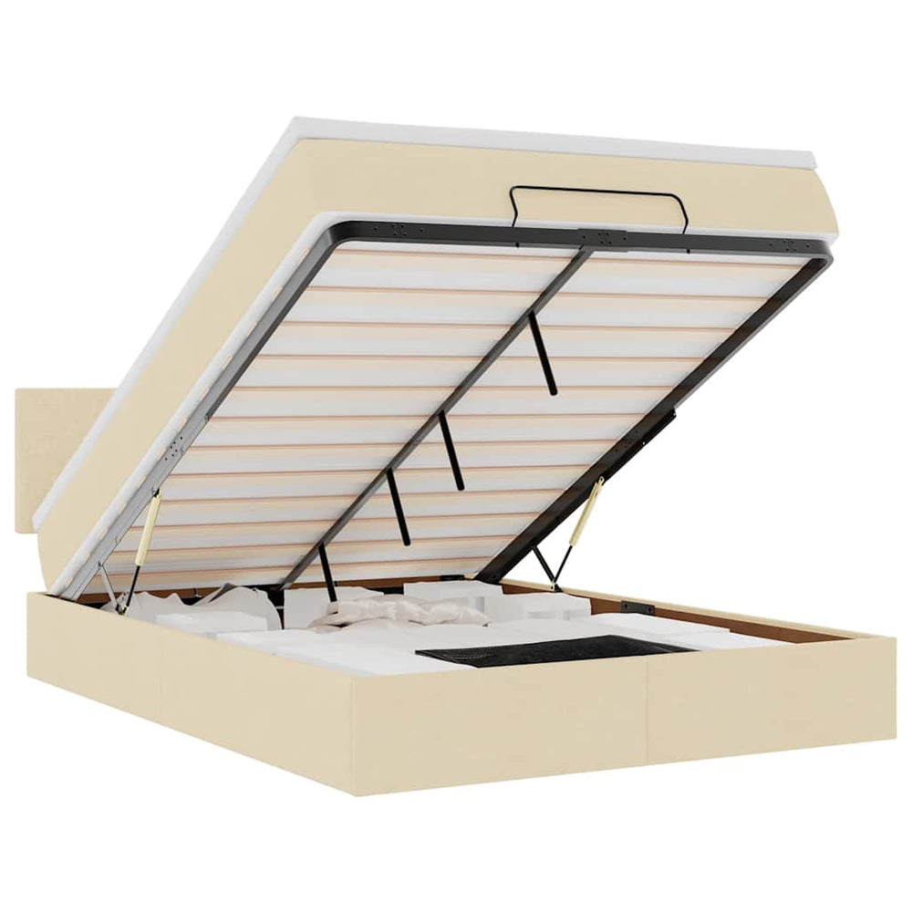 vidaXL Lit ottoman avec matelas et LED Crème 140x190 cm Tissu