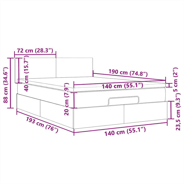 Ottomane Bett mit Matratze & LEDs 140x190 cm