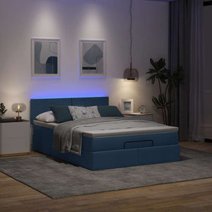 Ottomane Bett mit Matratze & LEDs Blau 140x190 cm