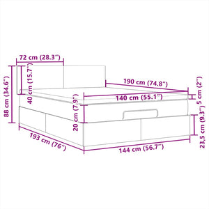 Ottomane Bett mit Matratze & LEDs Blau 140x190 cm