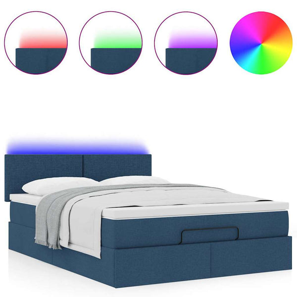 Ottomane Bett mit Matratze & LEDs Blau 140x190 cm