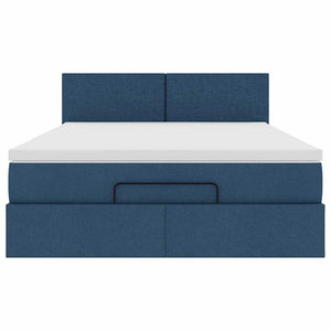 Ottomane Bett mit Matratze & LEDs Blau 140x190 cm