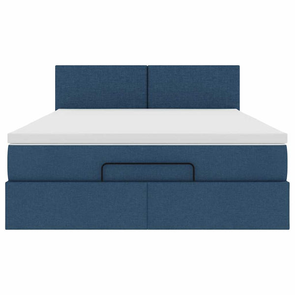 Ottomane Bett mit Matratze & LEDs Blau 140x190 cm